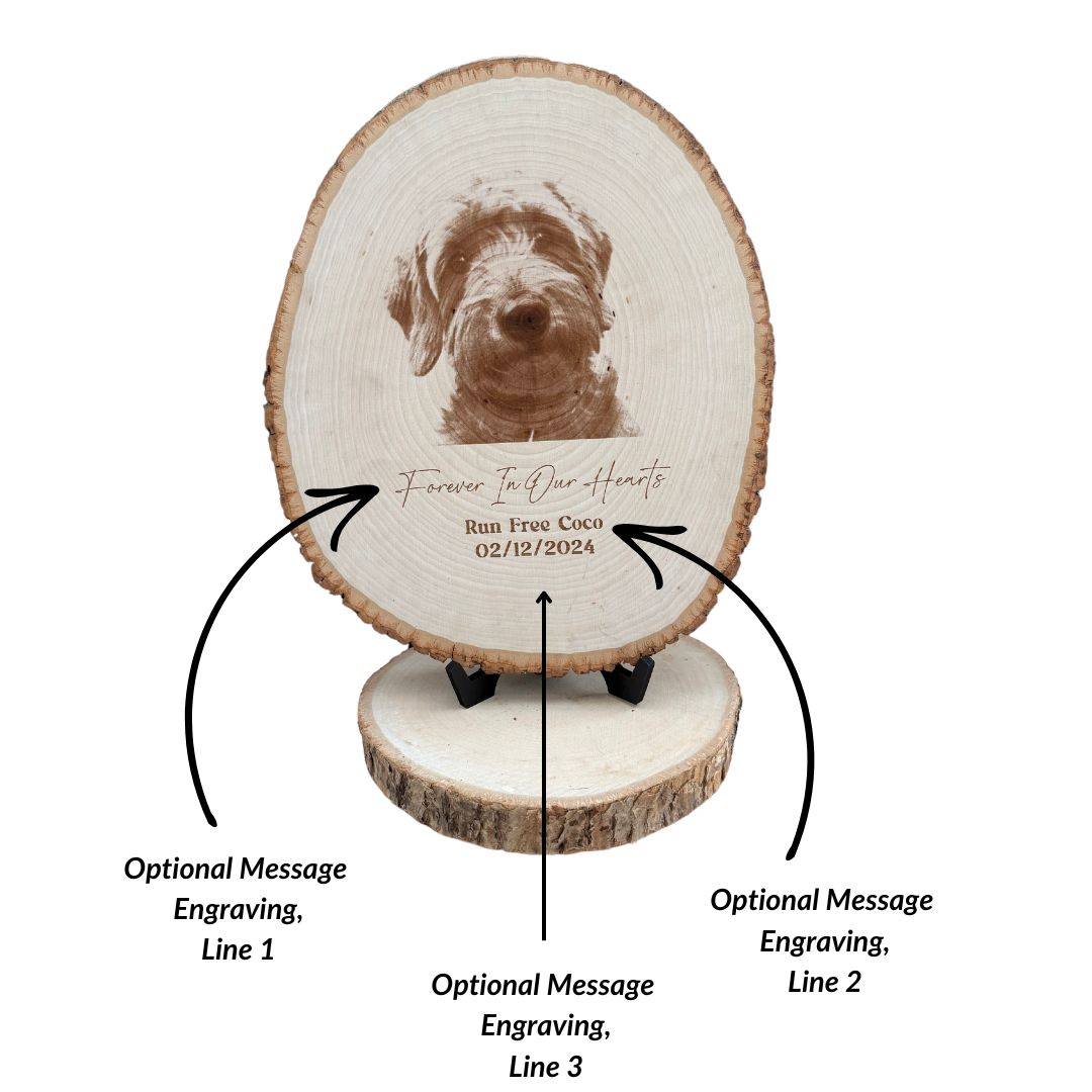 Custom Pet Portrait Plaque | Laser Engraved Wood Keepsake | Live Edge Basswood