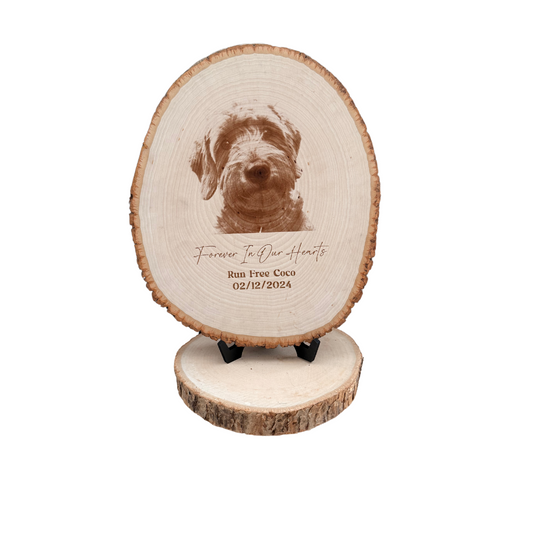 Custom Pet Portrait Plaque | Laser Engraved Wood Keepsake | Live Edge Basswood