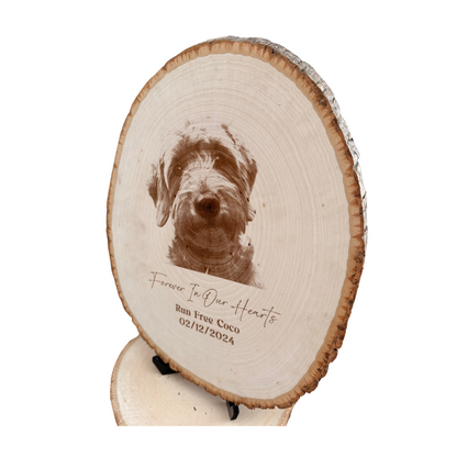 Custom Pet Portrait Plaque | Laser Engraved Wood Keepsake | Live Edge Basswood