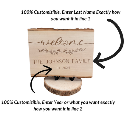 Custom Family Name Sign | Laser Engraved Wood Plaque | Live Edge Basswood