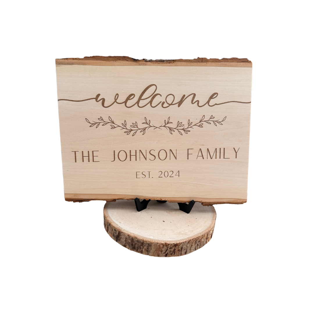 Custom Family Name Sign | Laser Engraved Wood Plaque | Live Edge Basswood