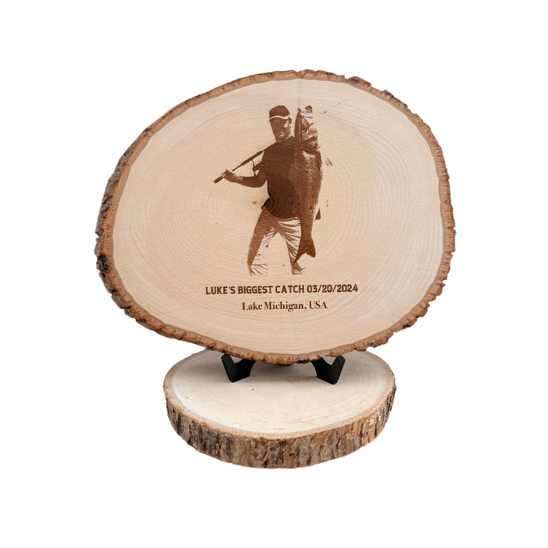 Custom Fisherman Memorial Plaque | Laser Engraved Wood Tribute | Live Edge Basswood