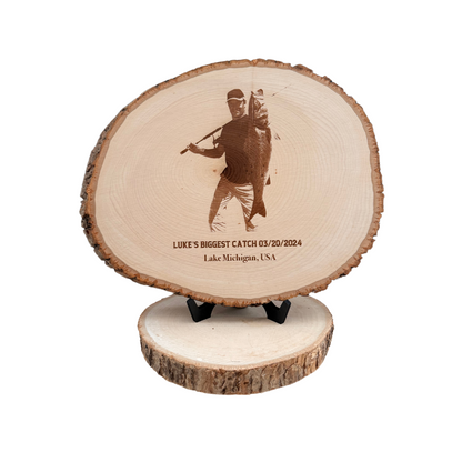 Custom Fisherman Memorial Plaque | Laser Engraved Wood Tribute | Live Edge Basswood