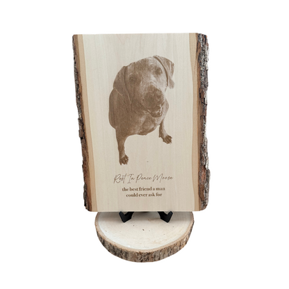 Personalized Pet Memorial Plaque | Laser Engraved Wood Keepsake | Live Edge Basswood